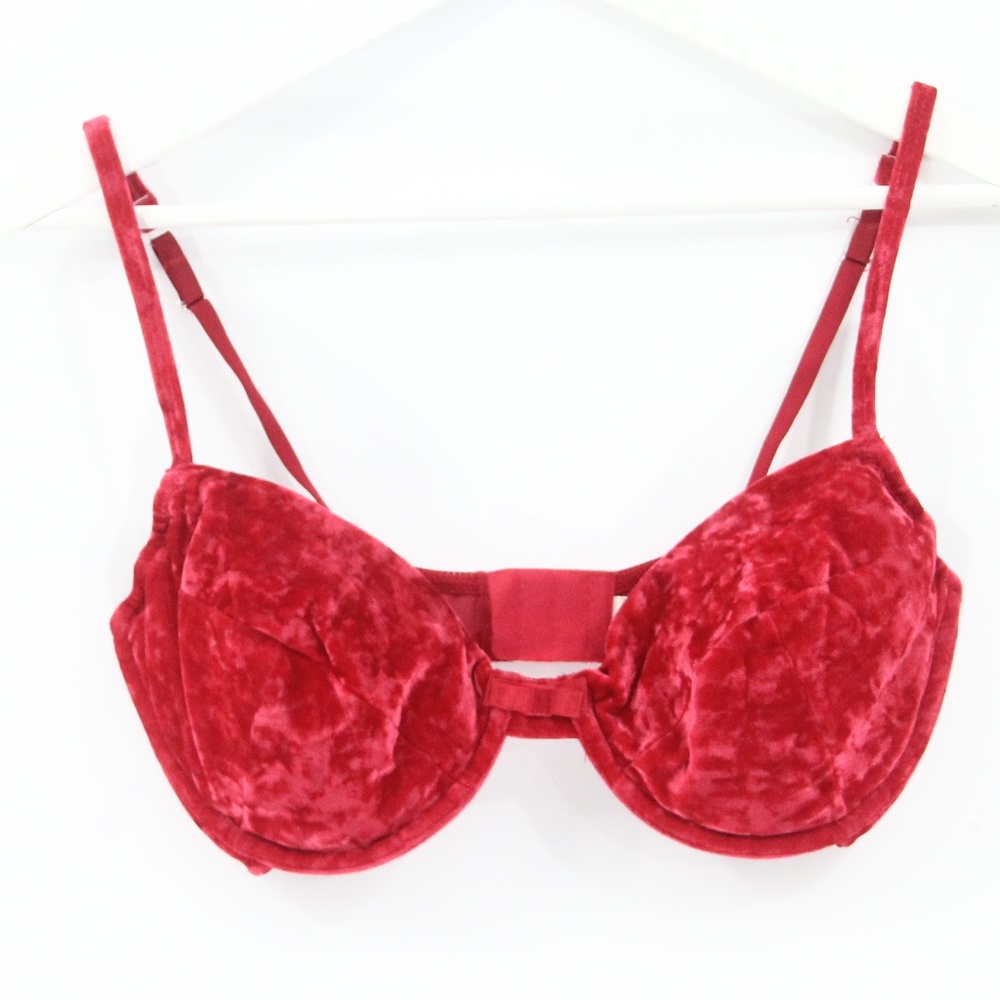 Victoria's Secret Vintage Bra 36D Red Velvet Underwire 90s VS Women Lingerie